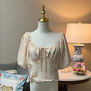 Skies Are Blue Floral Tie-Front Blouse